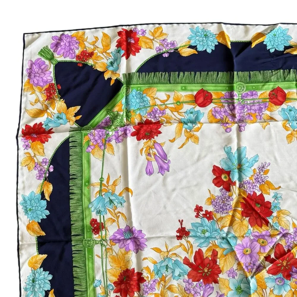 Vintage Emilio Carducci Italy Floral Silk Scarf Hand Rolled Hem Designer 90cm